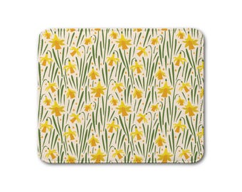 Läderbordsunderlägg - Påsklilja med gult och grönt blommönster - Köksinredning och matplats - Vår/Sommar Cottagecore bordsunderlägg - v.02