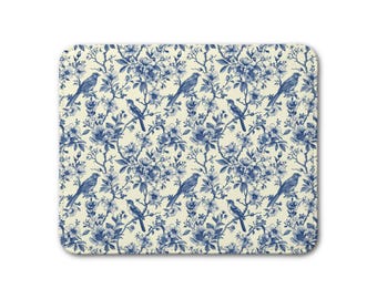 Leder Tischset - Vintage Vögel & Botanisches Toile de Jouy Design - Küche Esszimmer Dekor Geschenk - Cottagecore Tabletop Illustration - v.15