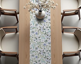 Table Runner - Subtle Botanical & Floral Pattern Design - Kitchen and Dining Decor Gift Fabric - Cottagecore Tabletop Illustration - v.24