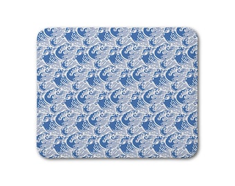 Leather Placemat - Minimal Oceanic Asian Wave Pattern Design - Kitchen and Dining Decor Gift - Boho Cottagecore Tabletop  Illustration, v.17