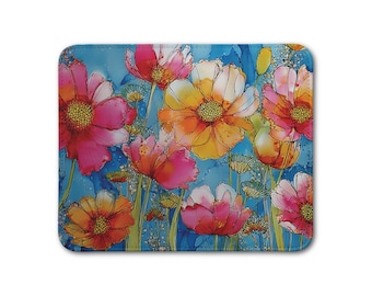 Leather Placemat - Colorful Floral Place Mat - Kitchen Dining Decor Housewarming Gift - Unique Botanical Flower Art Illustration - v.26