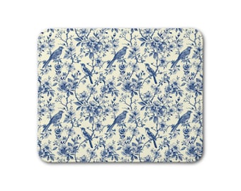 Leder Tischset - Klassisches Vintage Vögel & Botanisches Muster Toile de Jouy Design - Küche Esszimmer Dekor Geschenk - Cottagecore Tischplatte - v.15