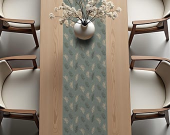 Table Runner - Elegant Botanical Leaves Pattern Design - Kitchen and Dining Decor Gift Fabric - Cottagecore Tabletop Illustration - v.25