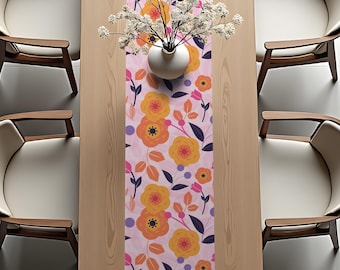 Table Runner - Botanical & Tropical Floral Pattern Design - Kitchen and Dining Decor Gift Fabric - Cottagecore Tabletop Illustration - v.10
