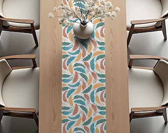 Jungle Leaf Table Runner - Botanical Foliage Pattern Design - Kitchen Dining Decor Gift Fabric - Cottagecore Tabletop Cloth, v.19