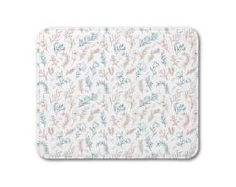 Leather Placemat - Elegant Beige Blue Floral Pattern Design - Kitchen Dining Decor Gift - Cottagecore Tabletop Flower Illustration - v.08