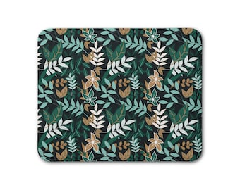 Leather Placemat - Botanical & Tropical Floral Pattern Design - Kitchen and Dining Decor Gift - Cottagecore Tabletop Illustration - v.14