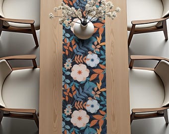 Table Runner - Elegant Botanical & Floral Pattern Design - Kitchen and Dining Decor Gift Fabric - Cottagecore Tabletop Illustration - v.13