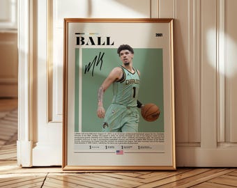 Póster de LaMelo Ball, arte minimalista de baloncesto, lámina deportiva de Queen City