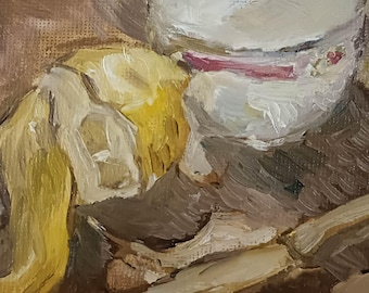 Limited Miniature Oil (4X4inches)- Crown Lynn and Lemon