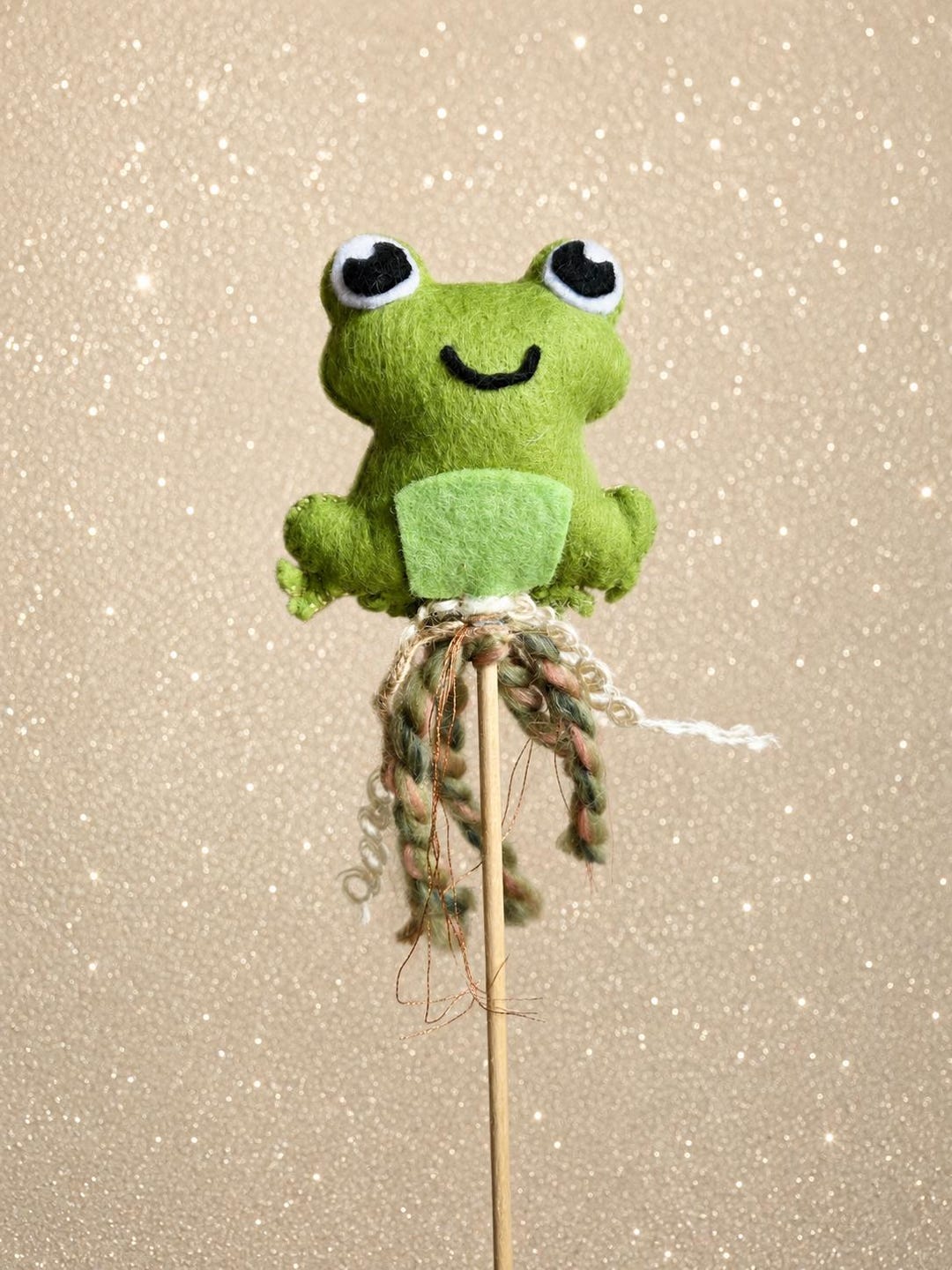 Handmade felt frog wand with streamers