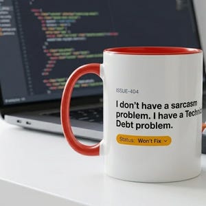Programmer Mug – Technical Debt, Won't Fix Status, Software Engineer Coffee Cup