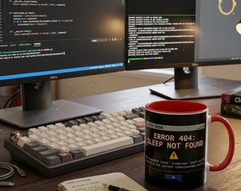 Error 404 Sleep Not Found Mug | Programmer Coffee Cup, Tech Humor Desk Accessory