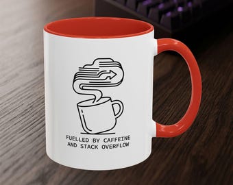 Taza "Alimentado por cafeína y Stack Overflow" - Taza de café para desarrolladores - Regalo para programadores - Decoración minimalista para escritorio tecnológico