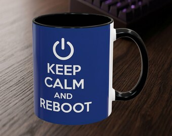 Taza "Keep Calm and Reboot" / Taza de café divertida para soporte técnico / Regalo tecnológico para ingenieros de software y desarrolladores web / Humor de oficina para administradores de sistemas