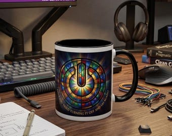 Stained Glass Power Button Mug – IT Support Developer Gift (11oz)