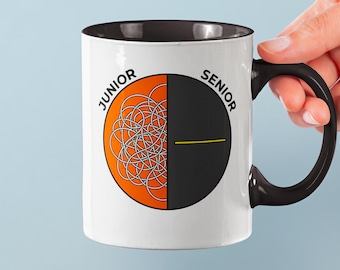 Caneca engraçada para programador | Presente para engenheiro de software | Caneca para desenvolvedor júnior vs. sênior | Humor sobre programação | Ciência da computação | Presente para líder técnico