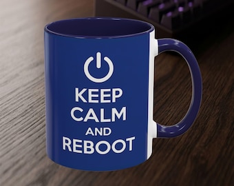 Caneca "Keep Calm and Reboot" | Caneca de café divertida para suporte de TI | Presente tecnológico para engenheiros de software e desenvolvedores web | Humor de escritório para administradores de sistemas