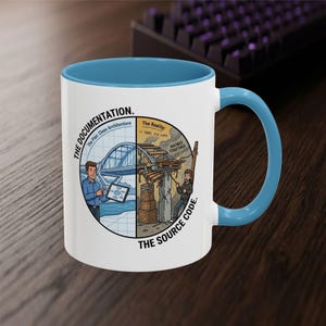 Caneca engraçada para Engenheiro de Software - Documentação vs. Código-fonte - Presente para Programadores - Desenvolvedores Web - Caneca com Humor sobre Programação