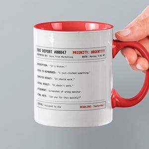 Funny Bug Report Mug | Dave from Marketing JIRA Ticket Coffee Cup | Software Developer Coworker Birthday Gift