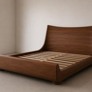 Minimalist Solid  Teak Wood Platform Bed - Modern Japandi Low Profile Floating Bed Frame