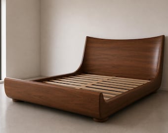 Minimalistische Massivholz Teakholz Plattformbett - Moderne Japandi Low Profil Floating Bettrahmen