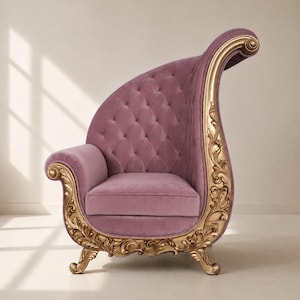 French Rococo Velvet Accent Chair | Luxury Hand Carved Teak Wood Sofa