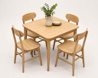 Scandinavian 4 Seater Dining Set | Mid Century Modern Solid Teak Dining Table with Chairs