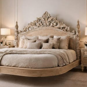 Kunstvolles handgeschnitztes viktorianisches King-Platform-Bett - Massives Teakholz, Low-Profile-Möbel