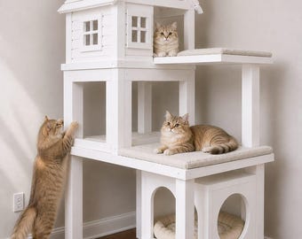 Solid Wood Cat Tree | Scandinavian Modern Cat Furniture | Custom