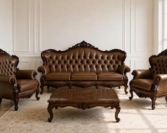 Victorian Chesterfield Leather Sofa Set |Handmade Furniture For Luxury Interiors