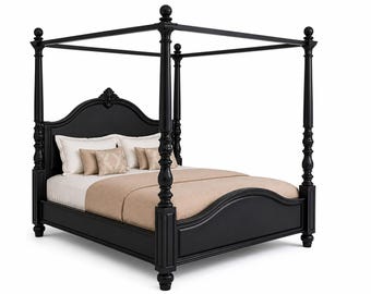 Handmade Four Poster Bed in Solid Teak Wood | Victorian Canopy King Bed Frame