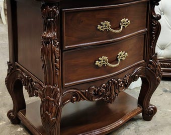Antique Gold Hand Carved Nightstand, Solid Teak Bedside Table | Maison Areeba