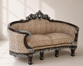 French Provincial Carved Antique Sofa | Handmade Teak Wood Couch | Luxury Living Room Furniture