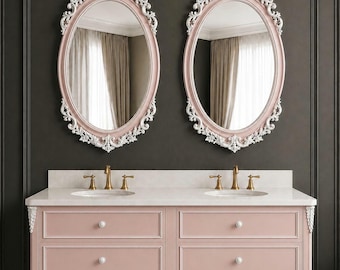 Vintage Hand Carved Vanity |Double Sink Floating Bathroom Vanity, French Solid Wood  Cabinet