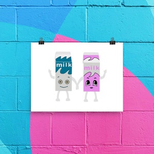 Retro Milk Bottle Carton Couple Poster - Coffee and TV by Blur - Retro Britpop Music Decor