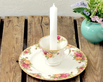 Elegante porseleinen kandelaar, vintage serviesgoed