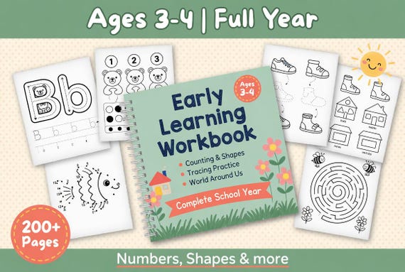 Preschool Curriculum Bundle Ages 3-4, Early Learning Worksheets (PDF Download)
