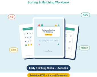 Patterns Sorting and Matching Workbook | Preschool Logic & Early Math Printable | Toddler Pre-K Critical Thinking Activity Instant Download