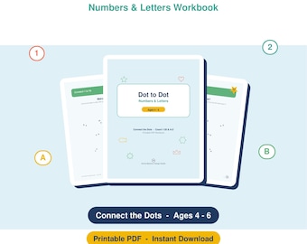Dot to Dot Workbook for Kids | Connect the Dots Numbers 1-20 & A-Z | Preschool Kindergarten Printable | Instant Download PDF Activity Book