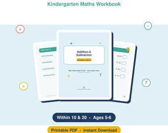 Addition and Subtraction Workbook Kindergarten | Math Practice Printable Within 10 & 20 | Homeschool Math Worksheets | Instant Download PDF