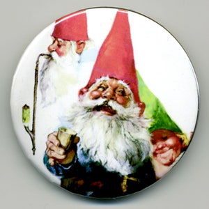 Vintage Gnome Magnet or Pinback Buttons: Gnomes Partake in the Pipe and Do Not Shun an Alcoholic Beverage