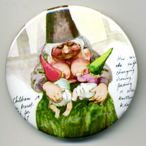 Vintage Gnome Magnet or Pinback Buttons: Gnome Nursing Twins