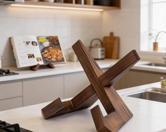 Soporte de madera para libros, soporte para libros de cocina para encimera de cocina, estante para tabletas, decoración minimalista para el hogar.