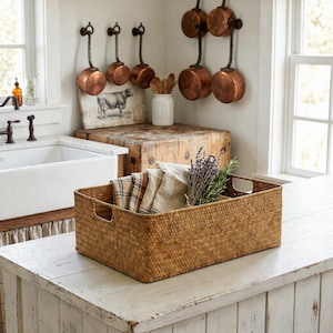 Rectangular Seagrass Basket, Wicker Storage Bin, Shelf Organizer, Natural Coastal Home Decor