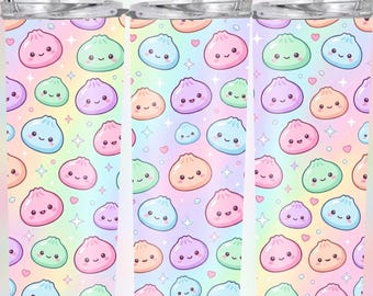 Dumpling Tumbler Wrap PNG,20oz Skinny Tumbler Wrap, Kawaii Dumpling Cup Design, Pastel Rainbow Glitter Wrap, Cute Food Dumplings Sublimation