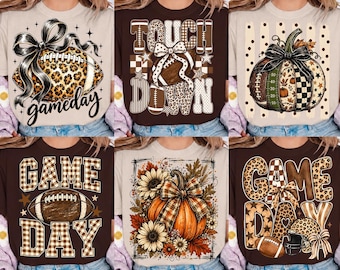 Football Bundle Png, Game Day Sublimation PNG, Touchdown Season Shirt Design, Coquette Bow Leopard Football, Fall Football Mama Png
