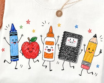 Back to School Png, Cute School Supplies PNG, Teacher Shirt Design, Crayon Apple Pencil Notebook Png, School Png Clipart, Sublimation PNG