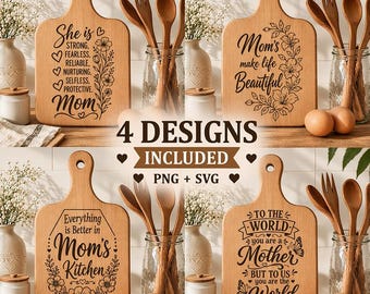 4 Mom Mothers Day Laser Engraved Cutting Board SVG PNG Design, Charcutier Board