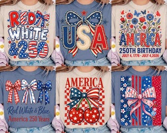 Retro 250th Anniversary USA PNG Bundle: 4th Of July Png 1776-2026 Png, Independence Day Png, Patriotic Coquette (Digital Download)